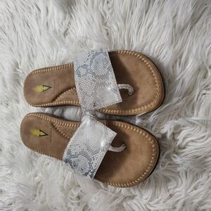 Volatile Women's Sandals - White and Silver Snake print slide sandal